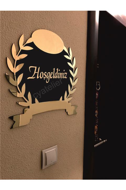 cyatelier Hoşgeldiniz Yazılı Kapı İsimliği Kapı Süsü /40x40