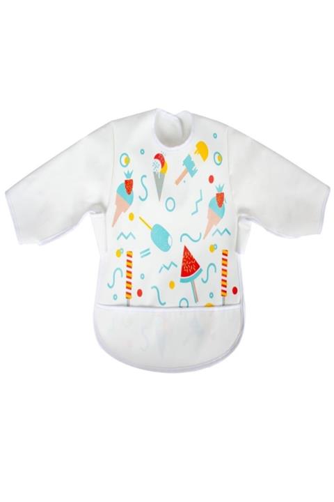 Sevi Bebe Unisex Bebek Beyaz Uzun Kollu Cepli Mama Önlüğü