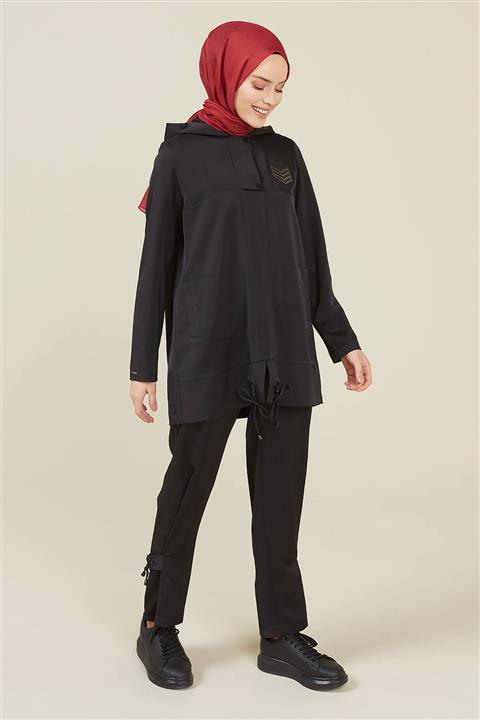 Setrms Siyah Paça Detaylı Spor Şık Pantolon 22160632217075