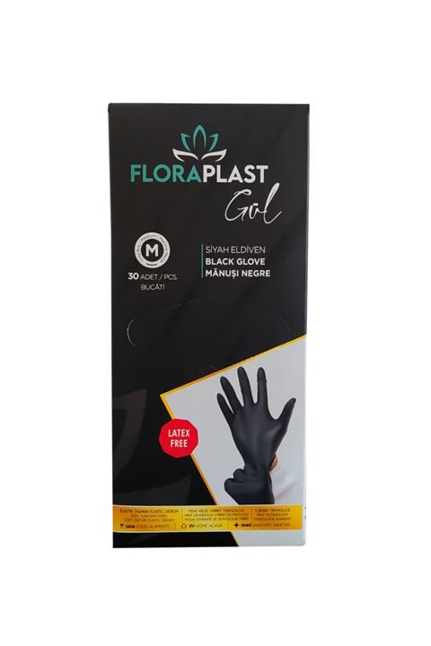 Floraplast Glove S Beden Tpe/pe Pudrasız Tek Kullanımlık Siyah Elastik Eldiven 30'lu