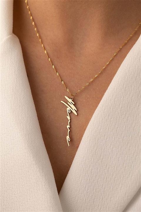 YAVUZ KUYUMCULUK 14 Ayar Altın Kişiye Özel Imza Isim Kolye