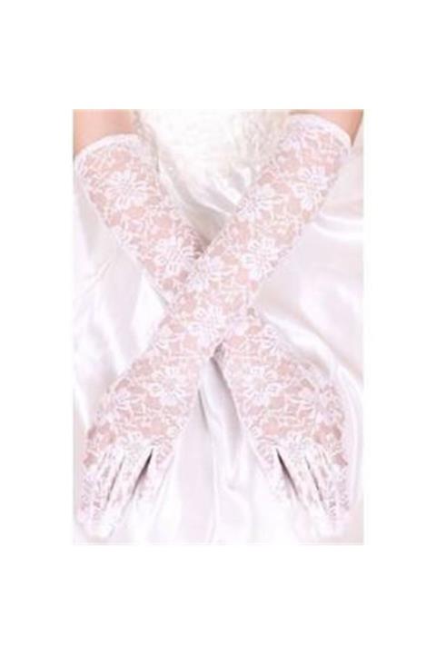 Minerva Kadın Beyaz Renk Uzun Boy Dantelli Eldiven