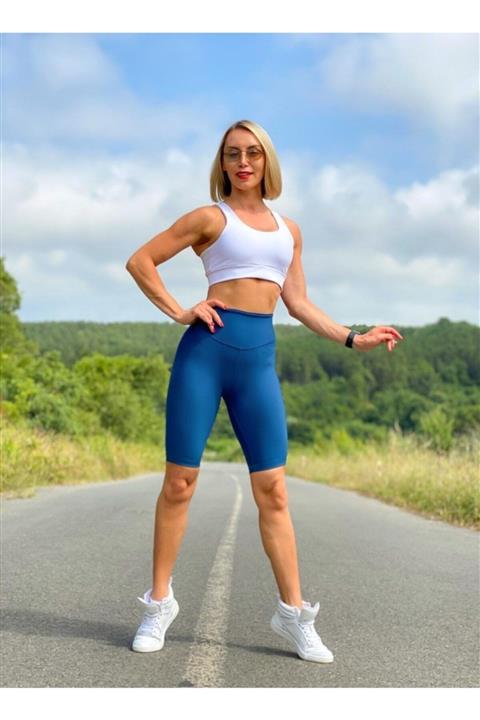 LizzSpor Ekstra Yüksek Bel Biker Şort Petrol