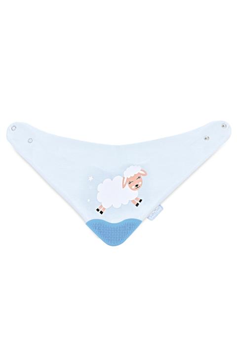 Babyjem Diş Kaşıyıcılı Fular Bebek Önlüğü Kuzu Baskılı Mavi