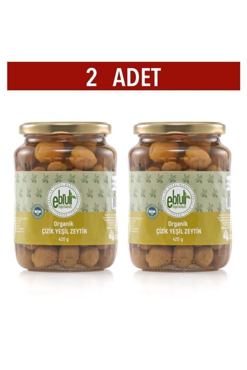 EBRULİ DOĞAL BAKKAL Organik Çizik Yeşil Zeytin 420gr (2 Adet)
