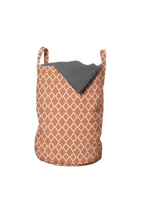 Rengirenk Geometrik Çamaşır Sepeti Turuncu Beyaz Dörtgen