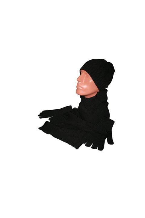 Eddcolor Siyah Puan Desenli Bere Eldiven Atkı Seti