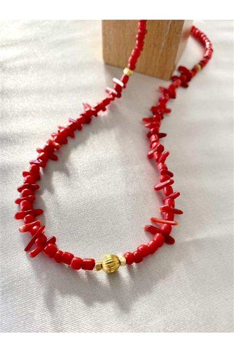 Justin Case Doğal Kırmızı Mercan Taşı Kolye