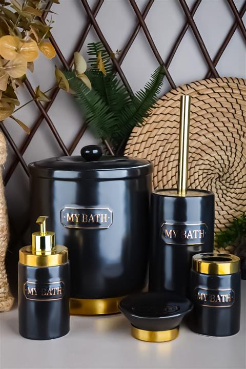 Paçi Porselen Siyah 5li Banyo Seti