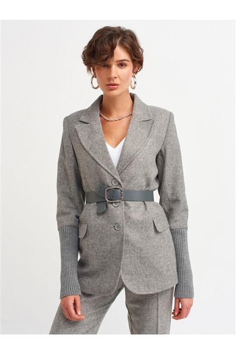 Dilvin Kadın Gri Melanj Kemer Detay Ceket