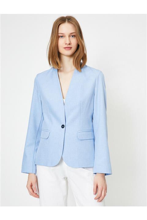 Koton Kadın Mavi Dügme Detayli Ceket