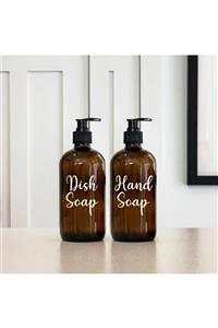 BLS Home Amber Cam Şişe - Hand Soap-dish Soap 2'li Mutfak Seti - 500 Ml.