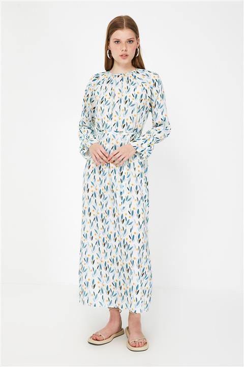 Trendyol Modest Ekru Bisiklet Yaka Tesettür Elbise TCTSS21EB0042