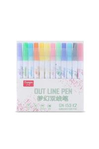 Profisher Çift Hat Out Line Pen 12 Renk Kontür Vurgulayıcı Dekoratif 1mm Uç