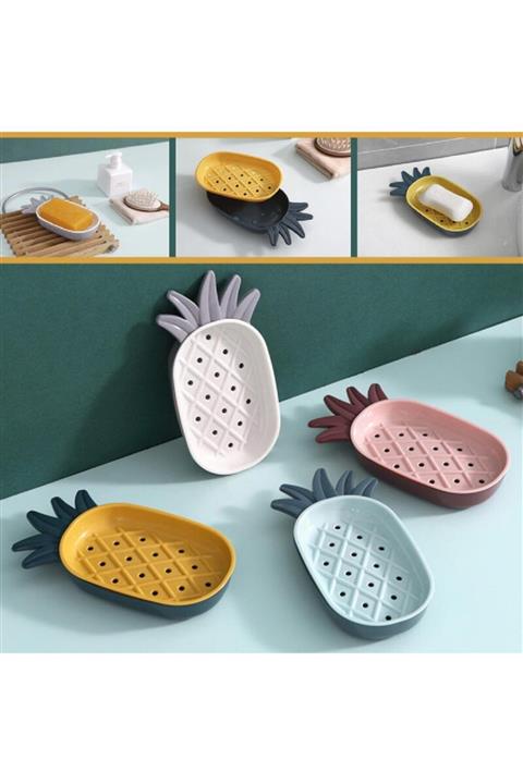 Lilya Home Ananas Şekilli Altlıklı Plastik Katı Sabunluk 13x9cm