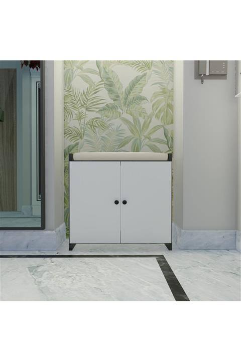 Ünüvar Konsept Emre Puflu Ayakkabılık - (siyah - Beyaz)