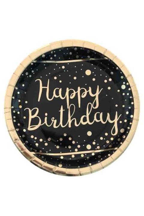 whiteavm Tabak Gold Happy Bırthday Parlak Varak Baskılı Siyah Pk:6