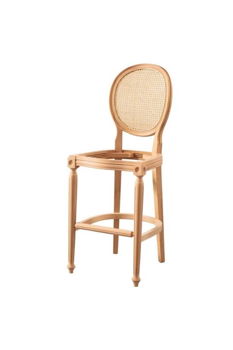 ROYS AHŞAP Ahşap 5679 Masif Ham Hasırlı Tornalı Bar Sandalye