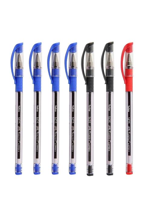 Faber Castell 1425 Mavi-siyah-kırmızı Tükenmez Kalem 7'li Set