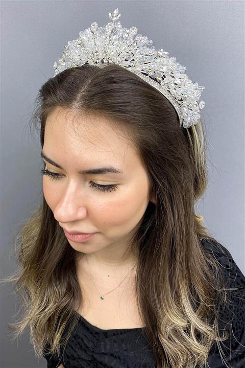 Hayalperest boncuk Gümüş Renk Ahbahar Gelin Tacı
