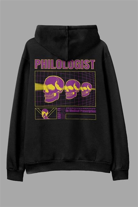 AyveGa Philologist Siyah Oversize Kapüşonlu Sweatshirt