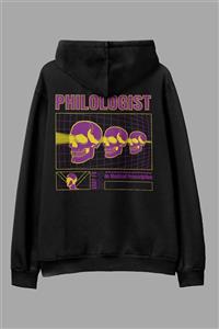 AyveGa Philologist Siyah Oversize Kapüşonlu Sweatshirt