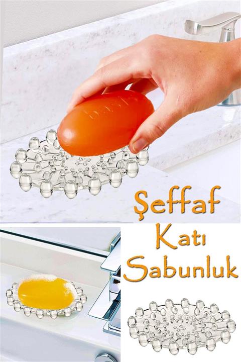 Helen's Home Lavabo Kenarı Şeffaf Katı Sabunluk Delikli Silikon Kalıp Sabunluk