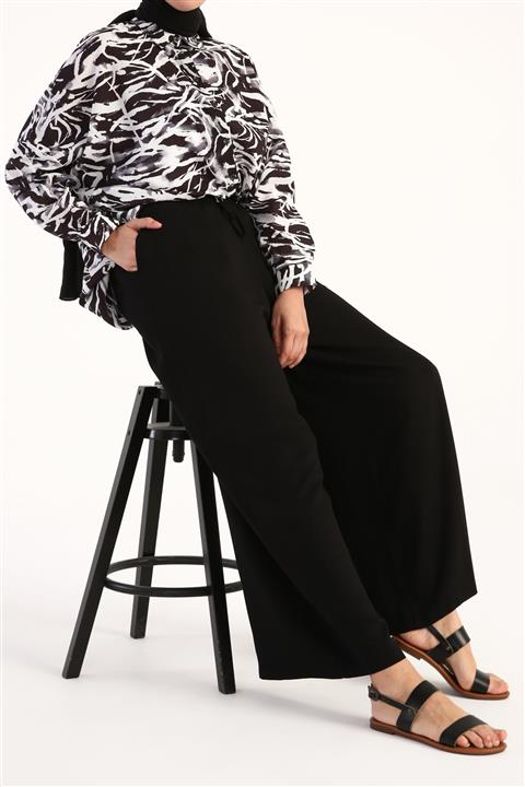 ALLDAY Siyah Beli Lastikli Viskon Pantolon