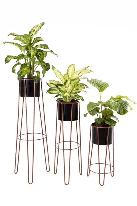 MyMoon 3’Lü Dekoratif Çiçeklik Ferforje Metal Ayaklı Çiçeklik Saksılık Seti Bronz Model:1