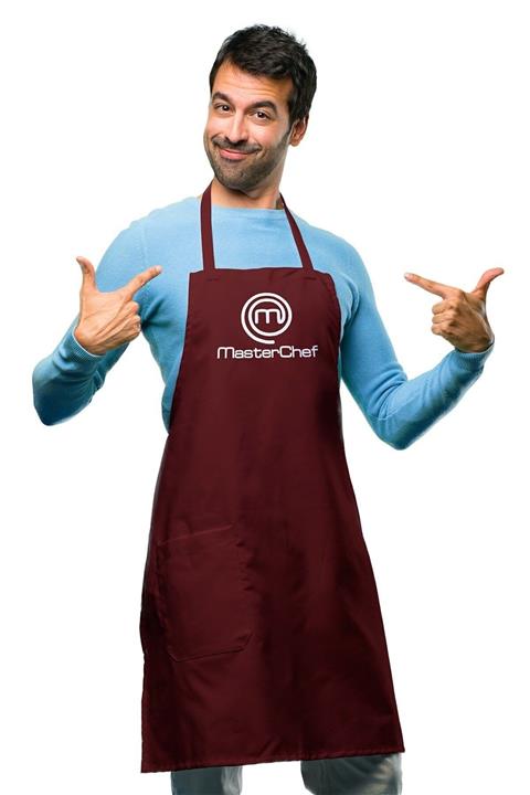 Adviye Design Master Chef Baskılı Bordo Mutfak Önlüğü -unisex- Askılı Podye