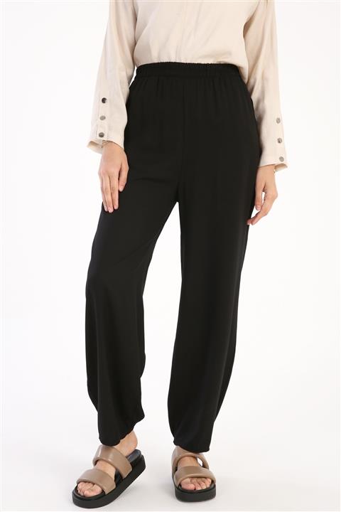 ALLDAY Siyah Beli Lastikli Bol Paça Viskon Pantolon