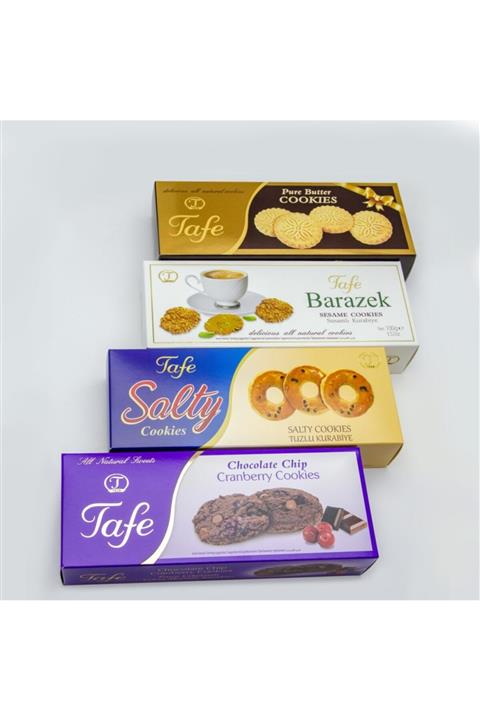 TAFE Tereyağlı 140g, Salty Tuzlu Gevrek 100g, Barazek Susamlı 100g, Parça Çikolatalı Yaban Mersinli 140g