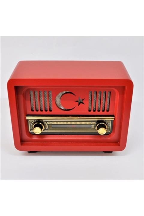 Otantik Çarşı Ay Yıldız Model Kırmızı Renk Ahşap Nostaljik Radyo