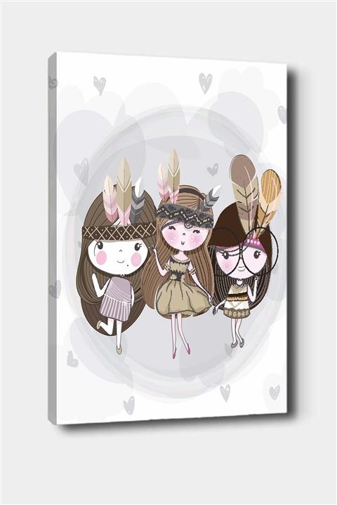 Else Halı Else Bohem Kızılderili Kızlar Desenli Dekoratif Çocuk Bebek Odası Kanvas Tablo 50x70 Cm