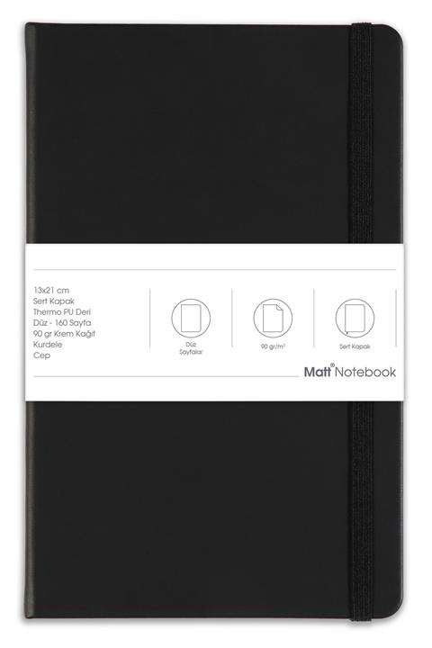 Matt Notebook 13x21 Lastikli Defter Düz Siyah