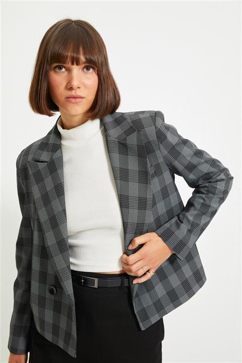 TRENDYOLMİLLA Antrasit Düğme Detaylı Blazer Ceket TWOAW22CE0173