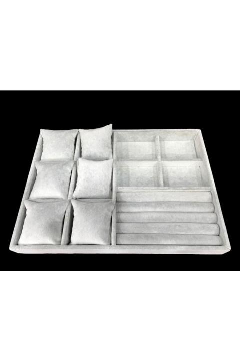 Aydın Decor Yerli Süet Gri Çoklu Takı Stand Kutu Tablası (aydındecor)