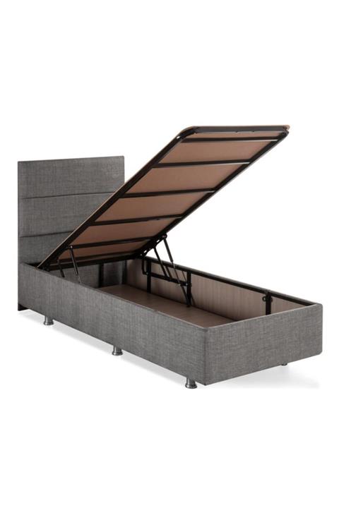 Niron Yatak Niron Silver Tek Kişilik Baza Ve Başlık Seti - Kaydırmaz Kumaşlı Gri Keten Baza Ve Başlık Takımı