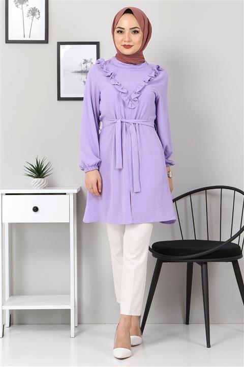 Tesettür Dünyası Önü Fırfırlı Tunik Tsd2829 Lila