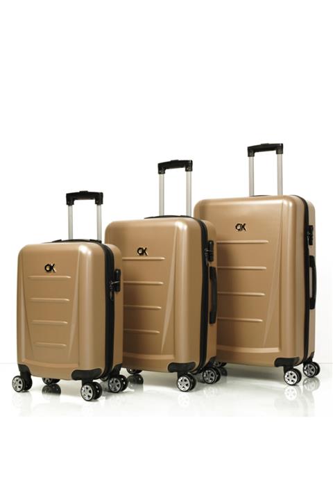 OX Dominica 3 Lü Gold Valiz Seti (Büyük+orta+kabin)