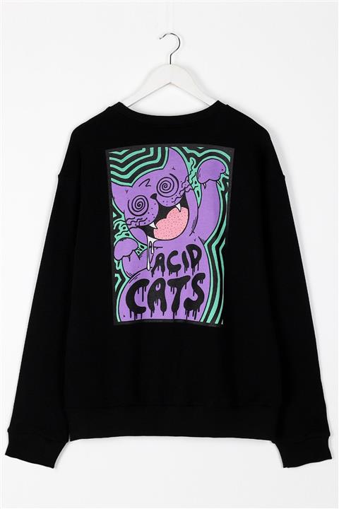 Sekizbiraltı Acid Cats Siyah Unisex Sweatshirt