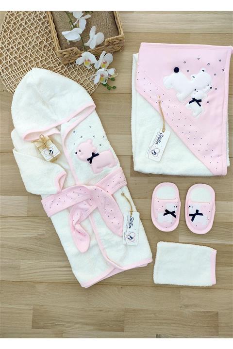 Sitilin Kız Bebek Pembe Bornoz Havlu Takımı 0-2 Yaş