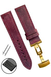 WELDER MOODY Saat Uyumlu 24mm Bordo Renk Gold Renk Klipsli Hakiki Crazy Deri Saat Kordonu