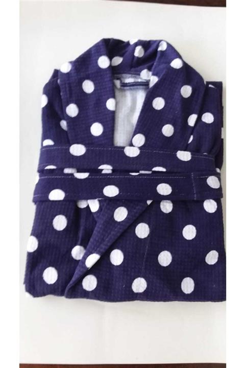 EVİBU Pike Bornoz Lacivert/beyaz Puantiye Renk