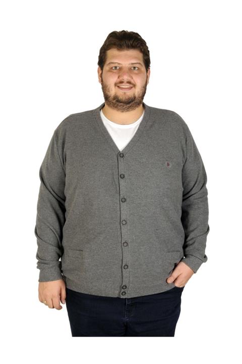 ModeXL Buyuk Beden Erkek Hırka Selanik Düğmeli 19522 Antramelanj