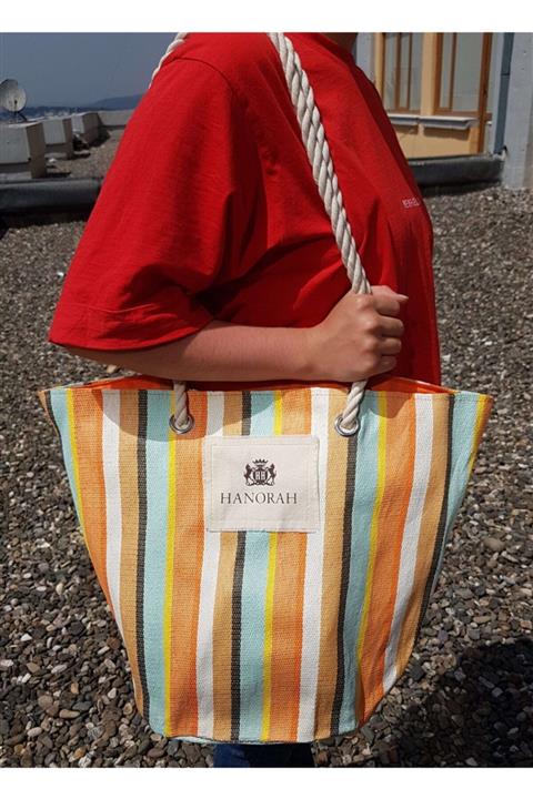 HANORAH Hasır Renkli Ip Askılı Plaj Çantası Piknik Çantası Alışveriş Çantası