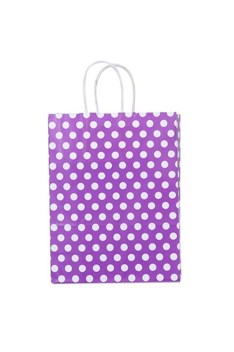 paketlemetezgahı Mor Puantiyeli Saplı Kağıt Çanta 25 Adet 32x41x12