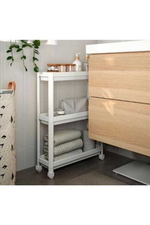 EARABUL Tekerlekli Dikdörtgen 3 Katlı Raf Ünitesi - Banyo Mutfak Düzenleyici Organizer Raf - Modern Raf Ünit