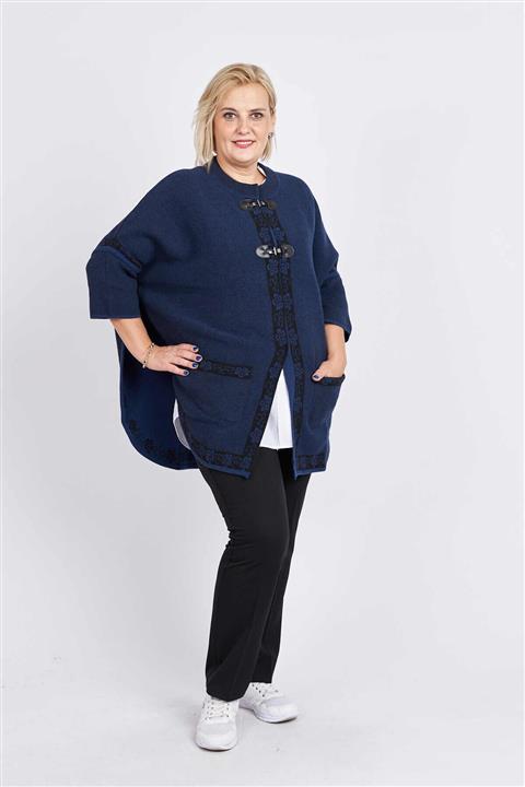 Desen Triko Kadın Indigo Desen Detaylı Yün Panço 0249270