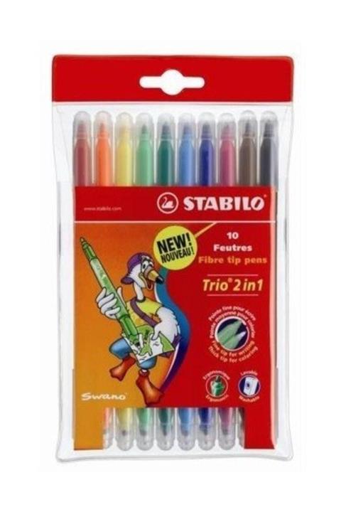 Stabilo Trio 2İn1 Çift Uçlu Keçeli Kalem 10 Renk Askılı Paket